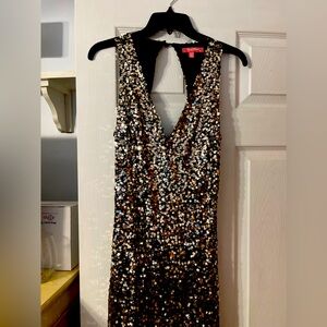Sequin V-Neck Dress - Black and Silver